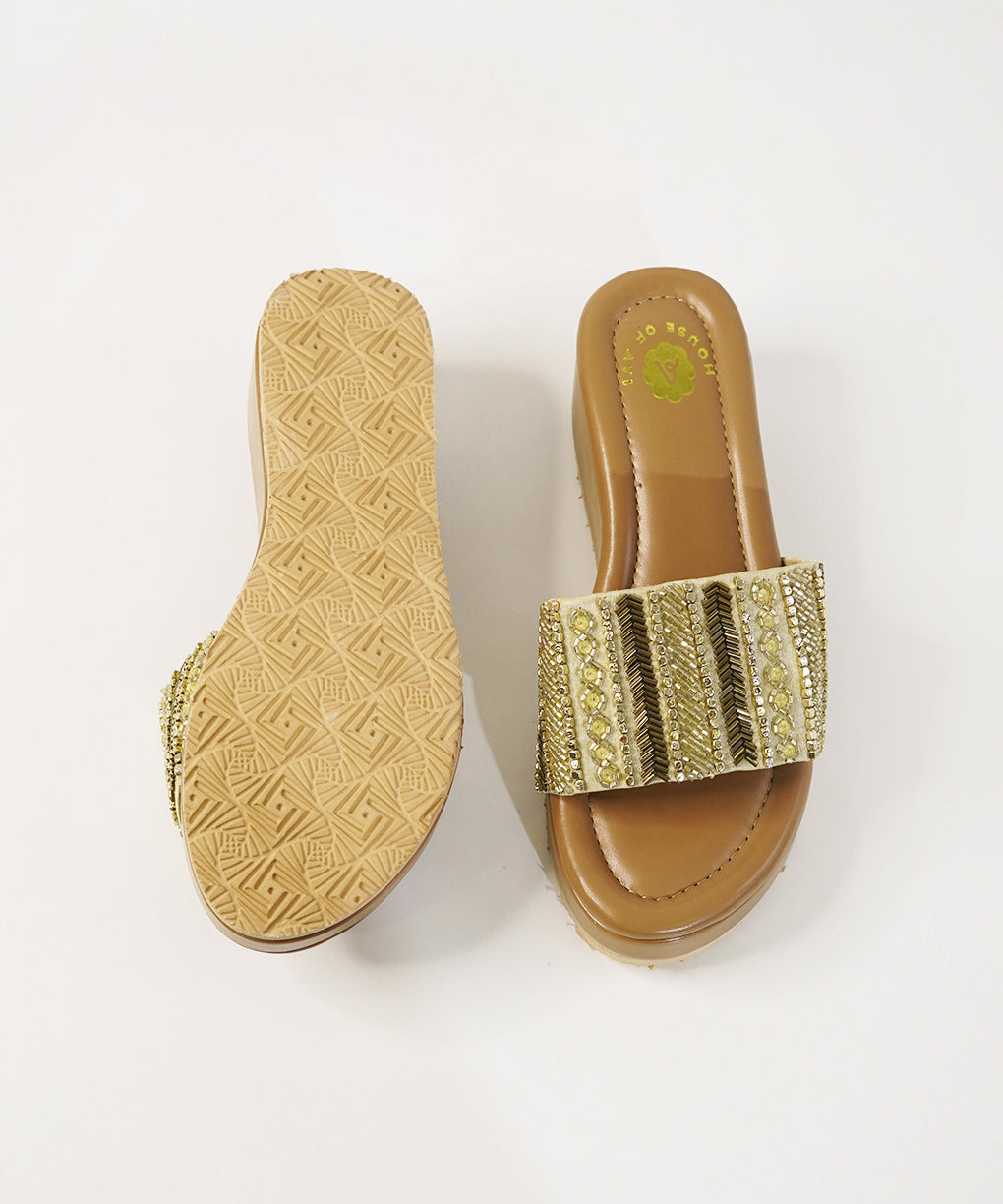 Sona re Gold Open Toe Wedge Sandal