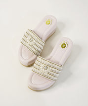 Heera Moti White Open Toe Wedge Sandal