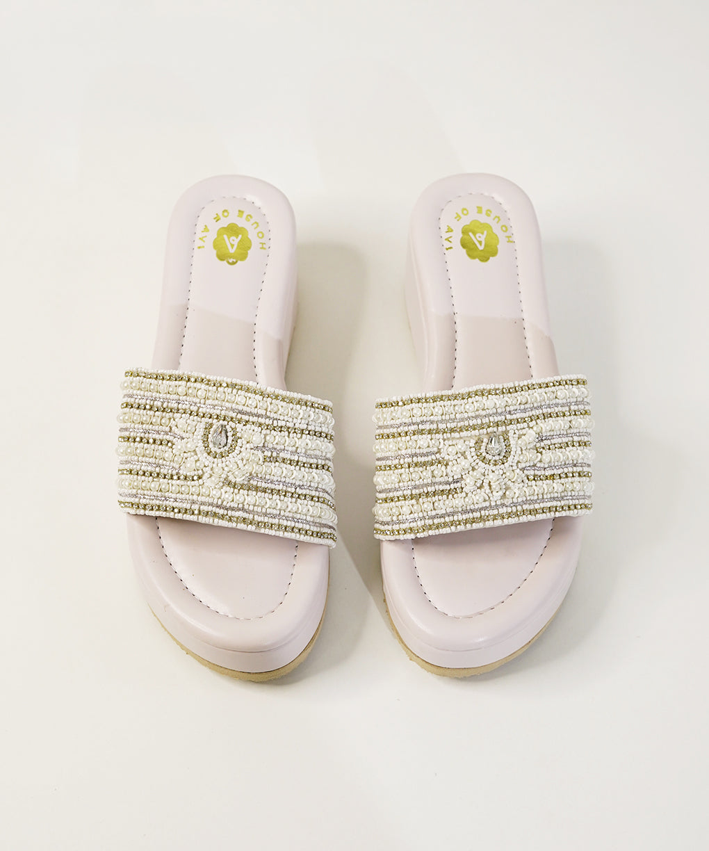 Heera Moti White Open Toe Wedge Sandal