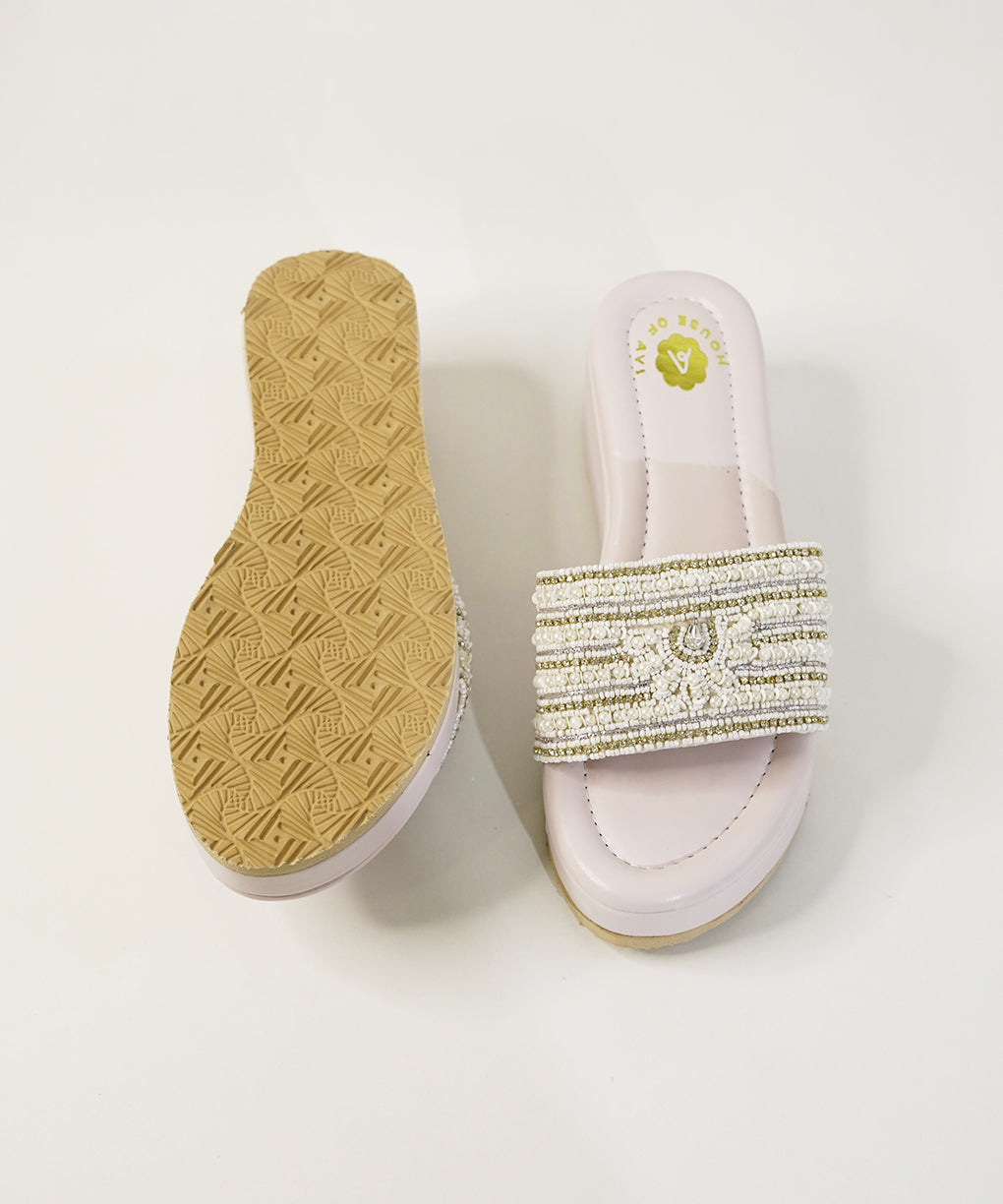 Heera Moti White Open Toe Wedge Sandal