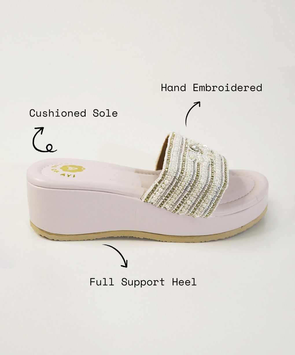 Heera Moti White Open Toe Wedge Sandal