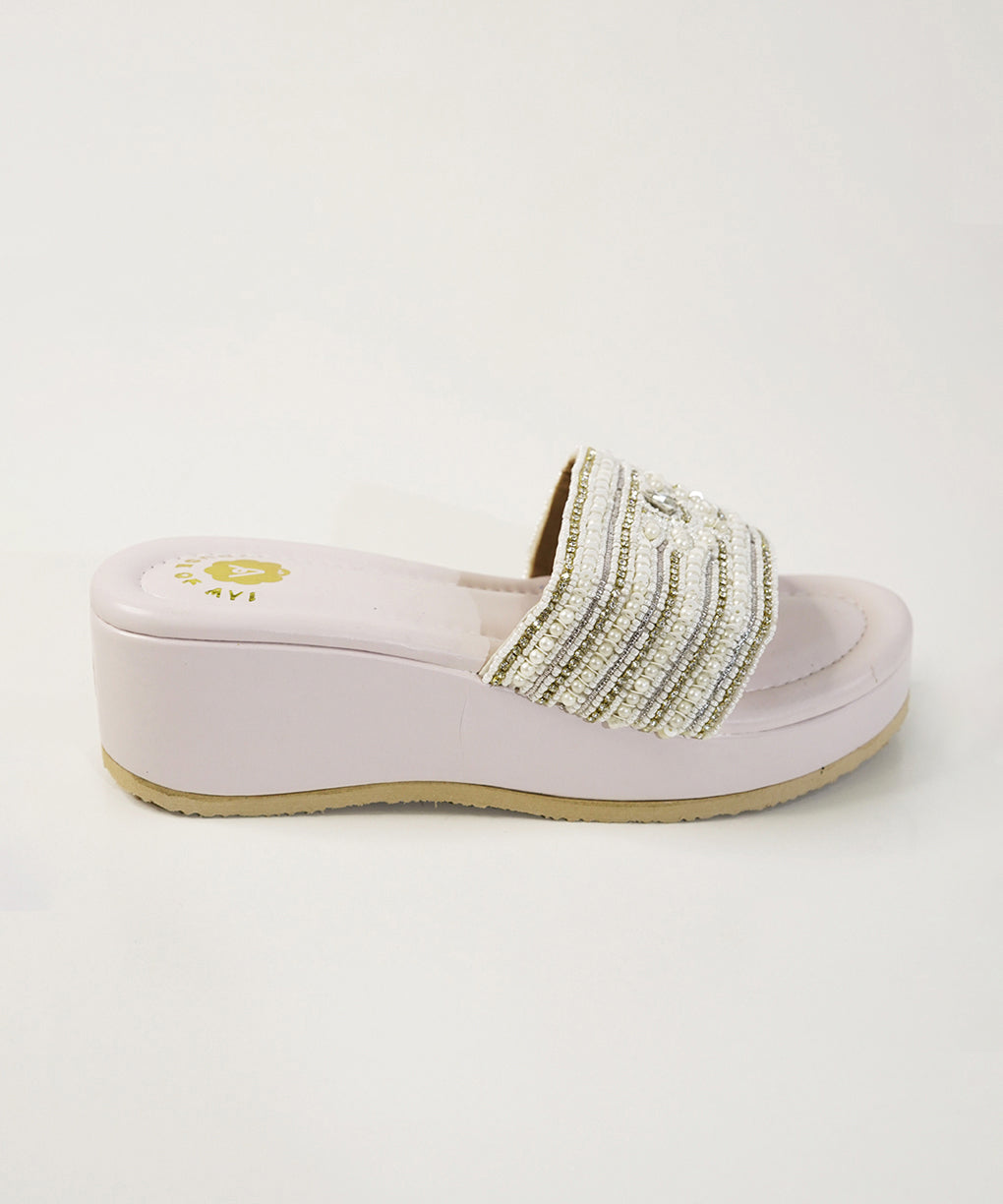 Heera Moti White Open Toe Wedge Sandal
