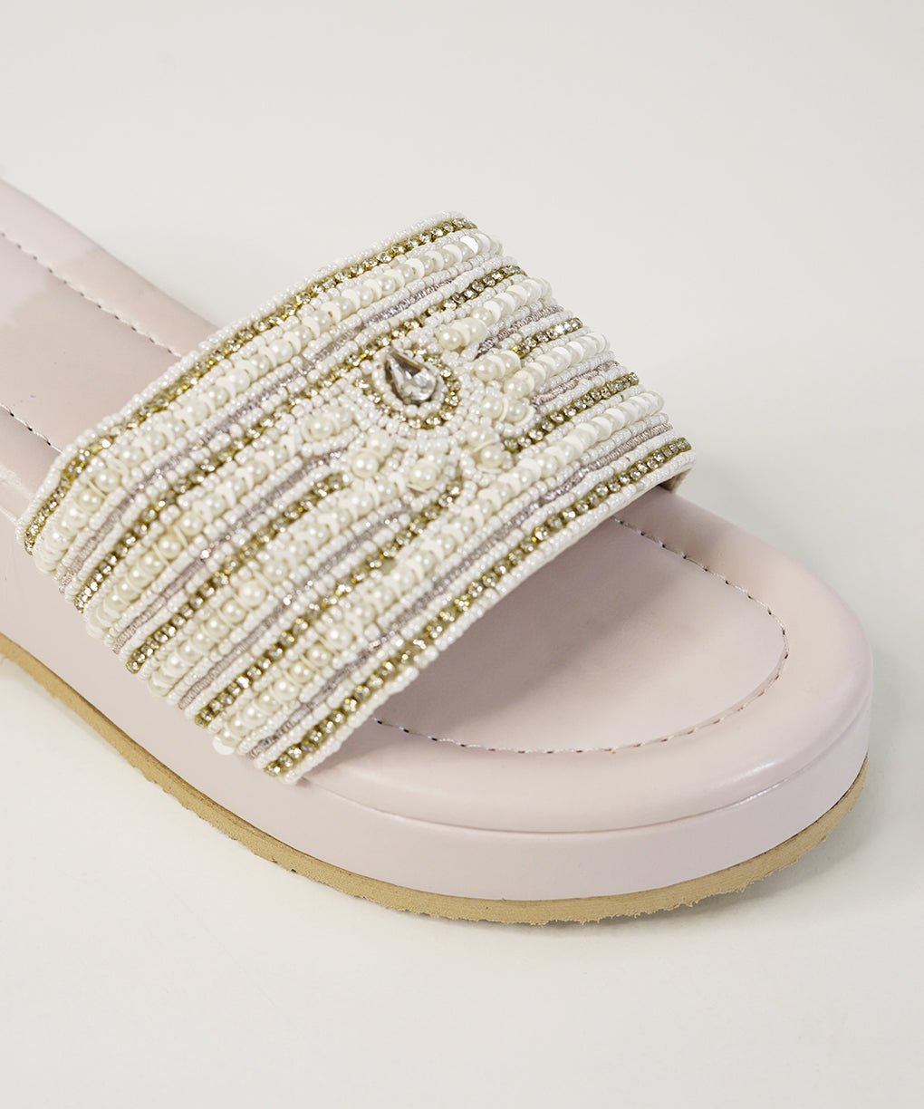 Heera Moti White Open Toe Wedge Sandal