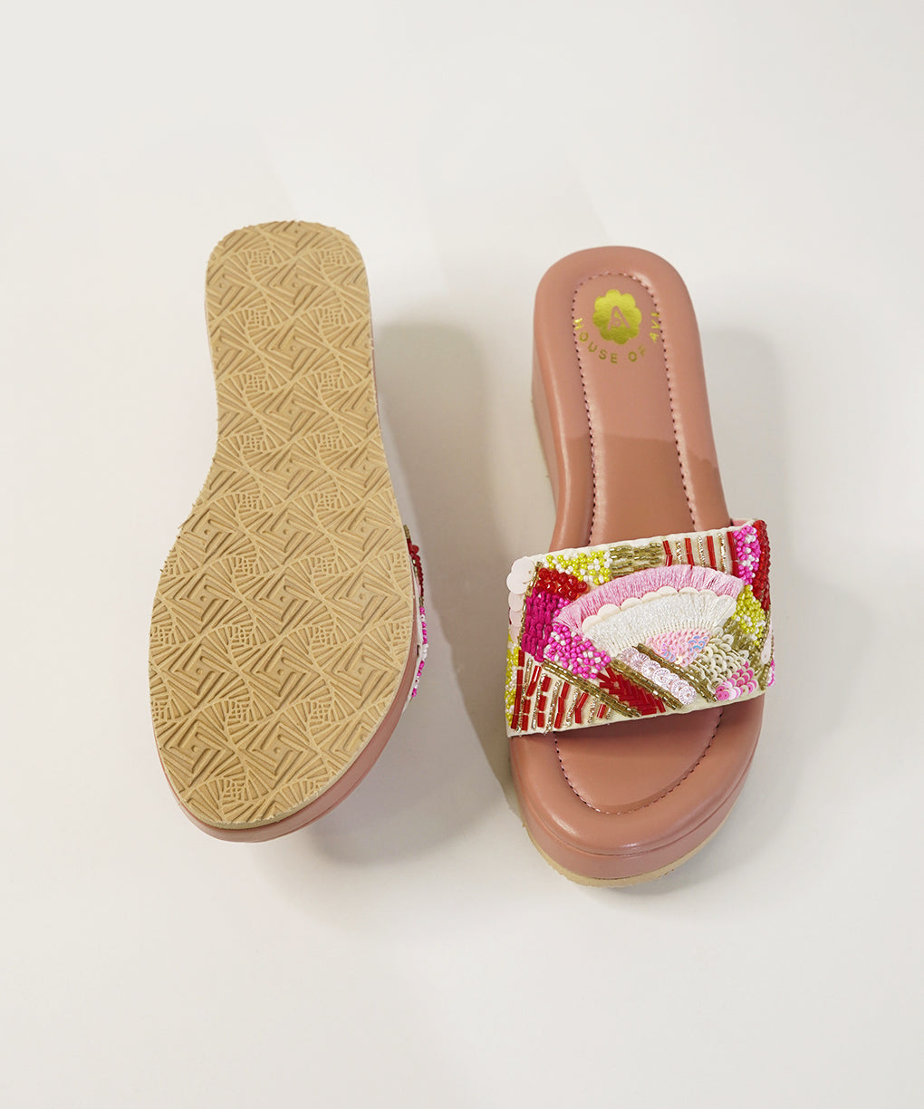 Gulabo Pink Open Toe Bridal Wedge Sandal