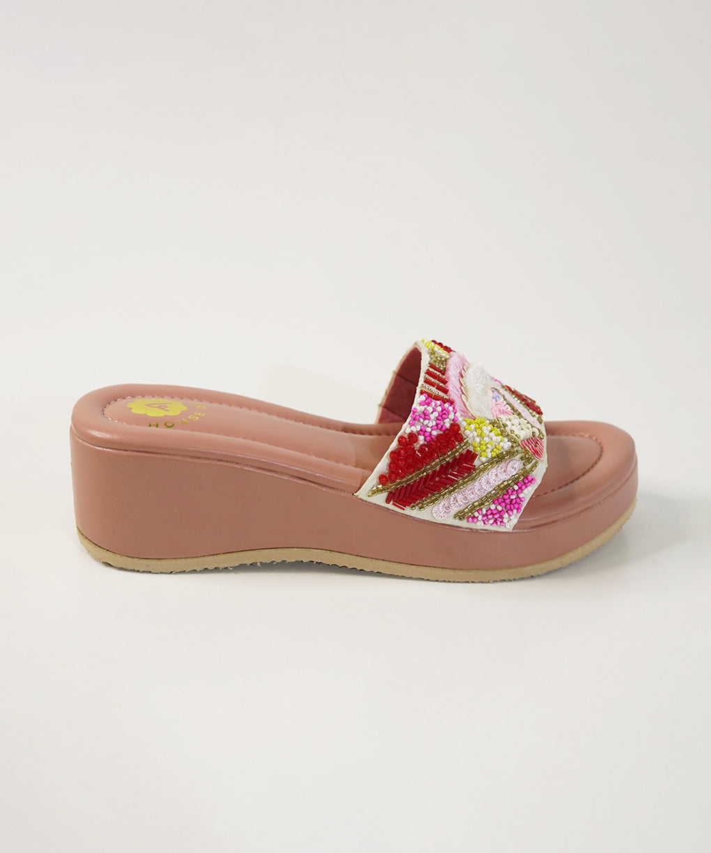 Gulabo Pink Open Toe Bridal Wedge Sandal