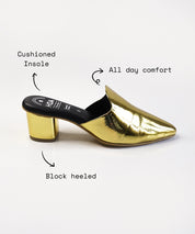 Golden-Block Mules Heels