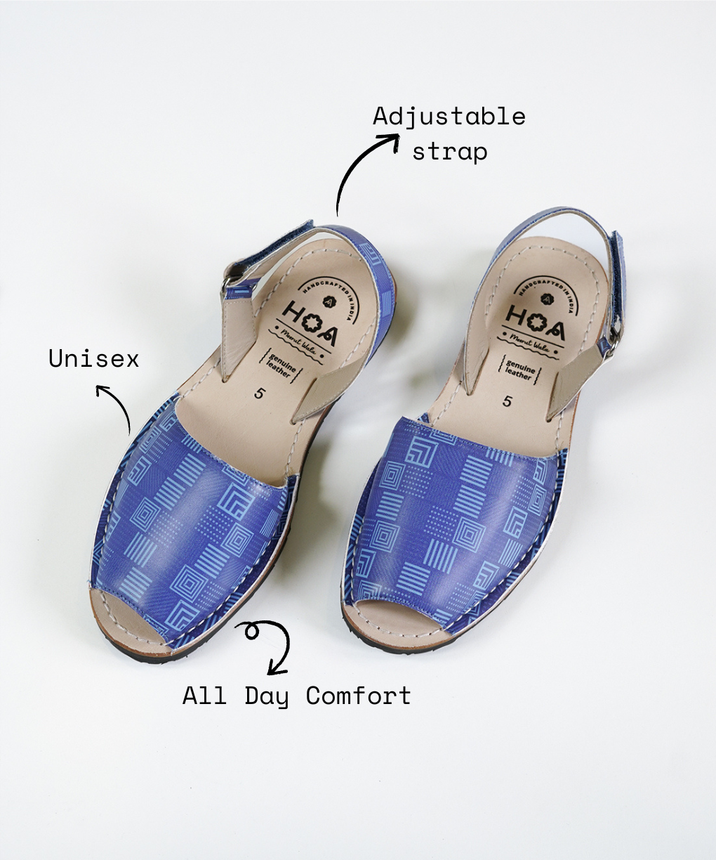 Abstract Blue Leather Sandals