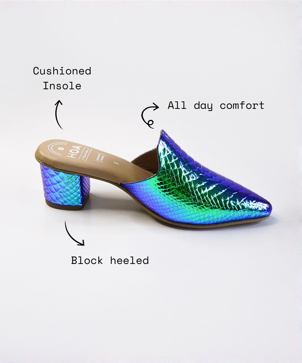 Mermaid-Block Mules Heels