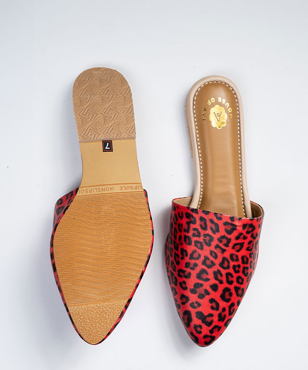 Scarlet Safari Flat Mules