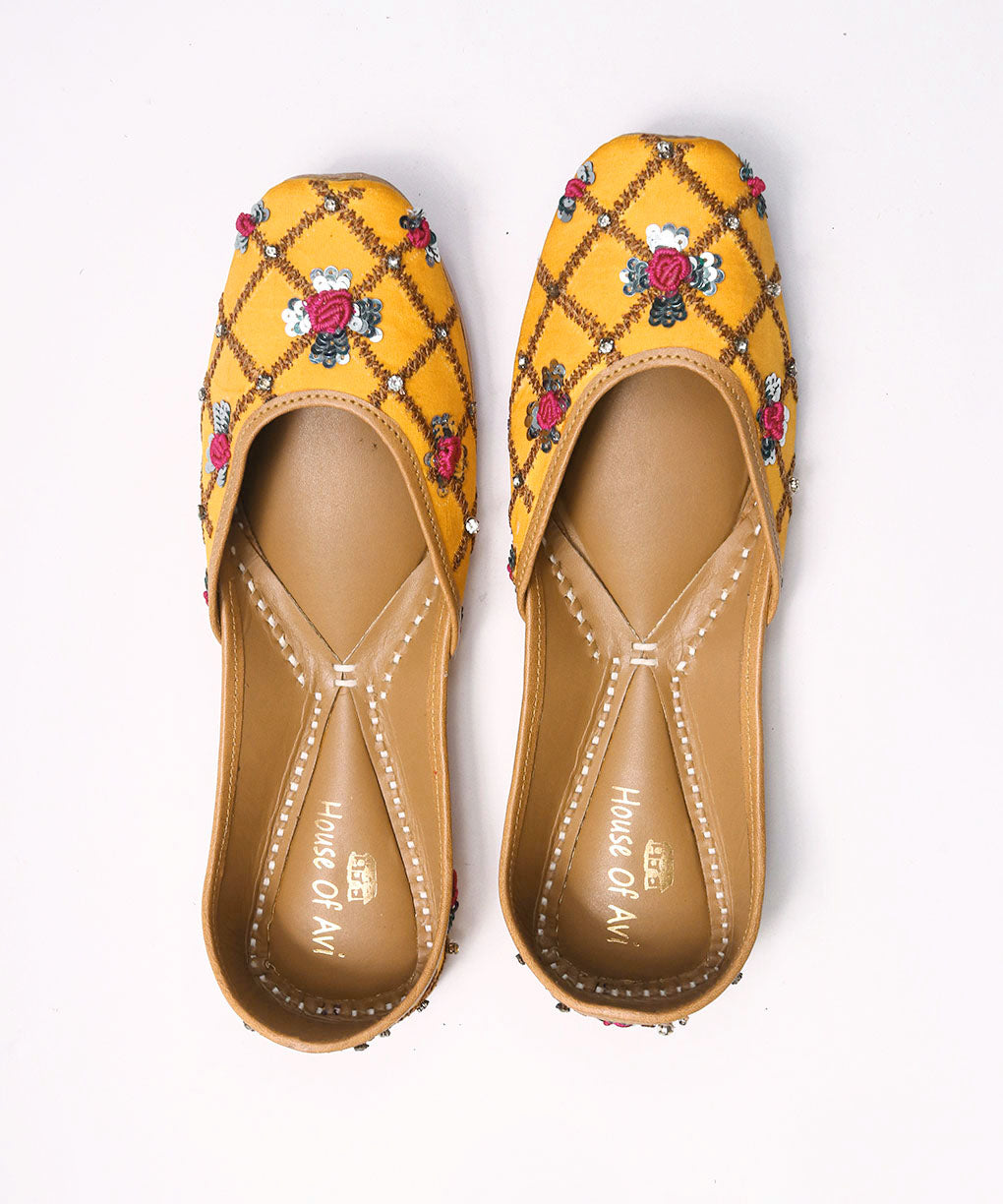 Yellow Embroidered Leather Jutti