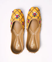 Yellow Embroidered Leather Jutti