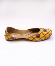 Yellow Embroidered Leather Jutti