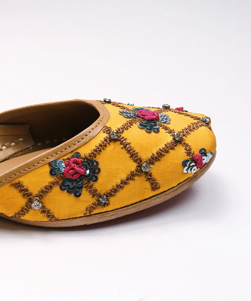 Yellow Embroidered Leather Jutti